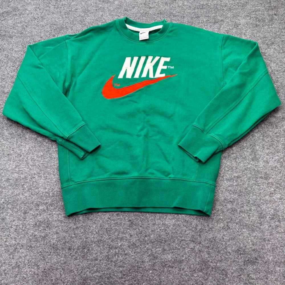 Nike Mens Green Embroidered Logo Crewneck Sweatshirt Swoosh Cotton Size S